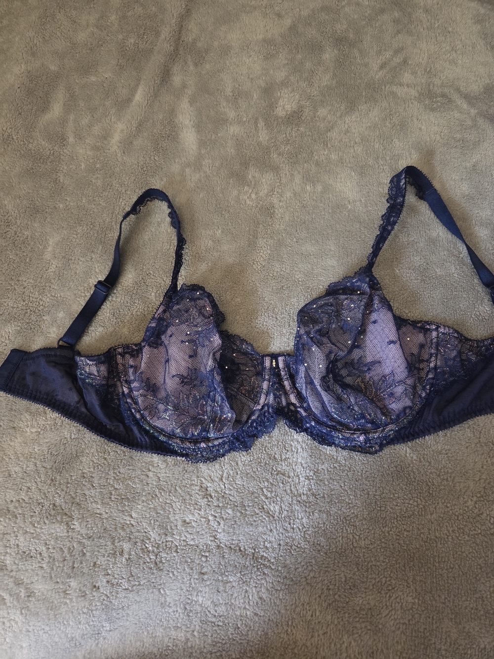 Victoria's Secret Navy Lace Underwire Bra with Sheer Embroidery
